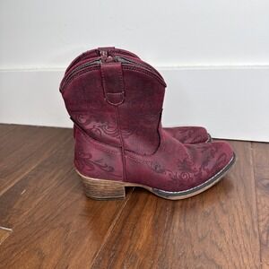 Roper Short Stuff Western Ankle Booties Women's 5 Boots Red Laser Faux Leather